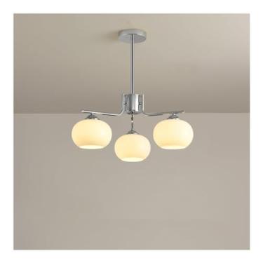 Imagem de Lustre de vidro leitoso moderno de meados do século, luminária pendente de bola dourada, cromada, lustre embutido Sputnik, luz de teto preta e branca, compatível com sala de jantar do quarto