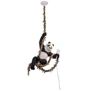 Imagem de Luminária pendente criativa Panda Design Sala de jantar Luminária vintage Sala de estar Luz de corda LED E27 Corda de cânhamo Luminária suspensa Mesa de jantar Lustre ajustável para restaura
