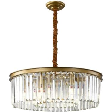 Imagem de Lustre de cristal K9 moderno de 2 camadas, semi-embutido, luminária de teto, elegante luminária pendente dourada para sala de jantar, cozinha, ilha, sala de estar, quarto e corredor