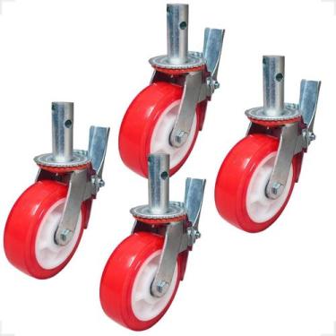 Imagem de Kit 4 Rodízios Roda Andaime Completa Pu 6 Pol Com freio 800 Kg - IDEA