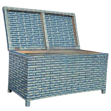 Imagem de Caixa Organizadora de Brinquedos com Tampa Articulada - Design Moderno em Tecido, Estrutura em Madeira e Pronta para Uso (azul veneza)