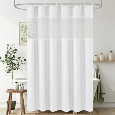 Imagem de UFRIDAY Cortina de chuveiro de trama waffle branca 183 x 183 cm, cortina de banho estilo spa estilo hotel com janela superior de malha, cortina de chuveiro de tecido grosso resistente para banheiro