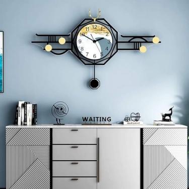 Imagem de RIAAJ Relógio de parede, arte silenciosa, relógio de pêndulo de metal nórdico, relógio decorativo moderno minimalista silencioso de quartzo, relógio de parede grande criativo para sala de estar