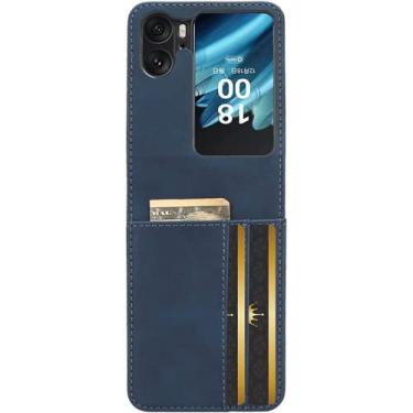 Imagem de Capa para Oppo Find N2 Flip com compartimentos para cartões, capa carteira flip de couro PU estilo negócios à prova de choque durável capa de telefone para Oppo Find N2 Flip 17.3 cm azul