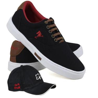 Imagem de Kit Sapatênis Polo Joy Casual Masculino + Boné Dia a Dia, 39, Preto, V