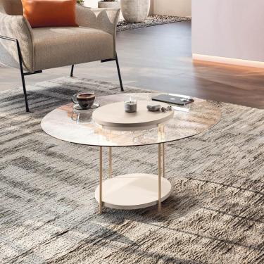 Imagem de Mesa De Centro Sky Com Pés Em Aço E Tampo De Vidro Off White