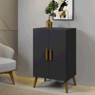 Imagem de Aparador Organizador Cali Sala 2 Portas Pés Madeira Maciça Preto Preto