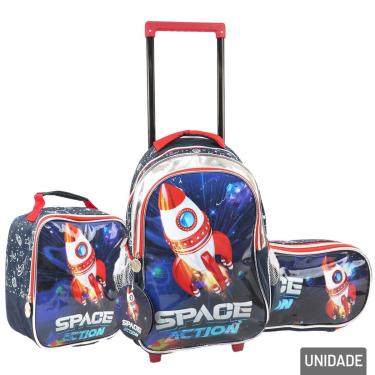 Imagem de KIT Mochila de Rodas Infantil Foguete 3 Pçs - Tudo em Caixa