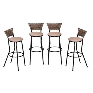 Imagem de Banquetas Alta, Kit 4 Banco Banqueta Banco Alto Cozinha Americana Bancada Churrasco Balcão(Bege,Cappuccino)