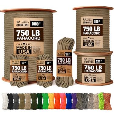 Imagem de THREE VIKINGS Corda De Paracord - 100% Nylon, Núcleo 11 Fios, Tipo Iv, 750 Lb, Mais Forte Que 550, Disponível Em Carretéis Contínuos E Várias Cores Tp750-Coyote Brown-500