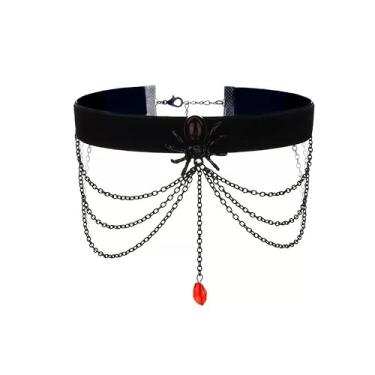 Imagem de Gargantilha Preta Veludo Aranha Gotica Gota Vermelha Corrente-Colar Preto Pescoço Gótico Pingente Correntes Teia Aranha Gotinha Sangue Festa Halloween Vampiro Bruxa Vintage Retro-Choker Feminina Fita Larga Fantasia Punk Amigas Namorada Evento Aniversário