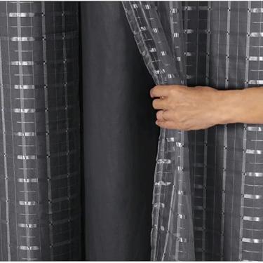 Imagem de Cortina Blackout Blecaute Com Tecido Voil Xadrez 1,40 Lar × 1,70 2,00 X 1,40 Altura (Preta,2,00 x 1,40 = 2 partes)