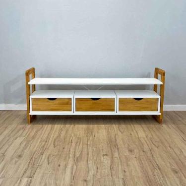 Imagem de Rack de TV de Madeira Pinus Linea com 3 Gavetas Branco e Nozes - ArtFa