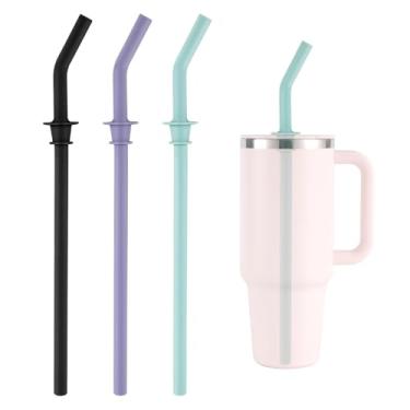 Imagem de 3 peças de substituição de canudo para Hydro Flask Copo de viagem 40/32/28/567 g, canudos de silicone reutilizáveis sem BPA para acessórios de tampa de garrafa de água HydroFlask (roxo, preto e azul)