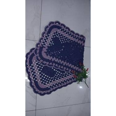 Imagem de Tapete Decorativo de Crochê Artesanal, Formato Coração, Roxo e Lilás, Passadeira para Decoração, 110x45cm, 720g
