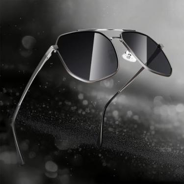 Imagem de Óculos de sol aviador polarizados para homens e mulheres, óculos de sol masculino com armação de metal polarizado para dirigir e pescar, Cinza