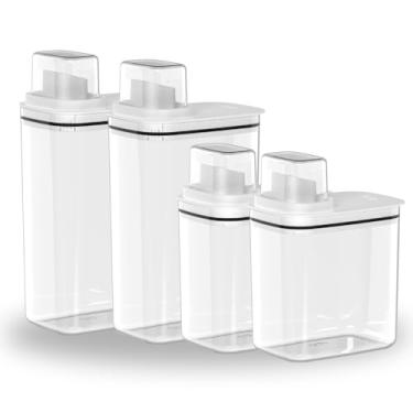 Imagem de Kit 4 Peças Dispenser Flow 1,5 E 2,3 Litros Sabão Líquido Amaciante Produtos Limpeza Lavanderia (BRANCO)