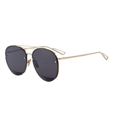 Imagem de Óculos de sol ovais femininos modernos com armação sem aro, óculos de sol femininos de luxo, Armação dourada/lente preta, Lens Width: 62 Millimeters