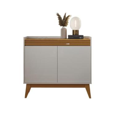 Imagem de Buffet Aparador Ripado 2 Portas Com Pés De 92cm(Off White e Cedro)