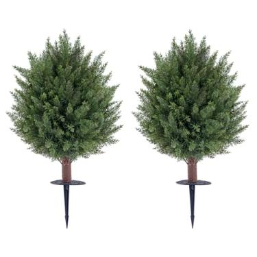 Imagem de Aqur2020 Topiária de Cipreste Artificial de 2 Pacotes, Planta de Arbusto de Cipreste Falso de 23,6 Polegadas, Aparência Realista, Manutenção Zero Com Ponta de para Decoração de Pátio de