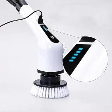 Imagem de Escova de Limpeza Elétrica Multifuncional 9 em 1, Rotativa com Cabeças Intercambiáveis, Branca
