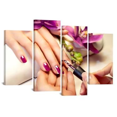 Imagem de Biuteawal 4 peças arte de parede de unhas moda pintura salão de beleza manicure pôster impressão em tela banheiro mulheres maquiagem quarto de vestir mãos spa decoração emoldurado