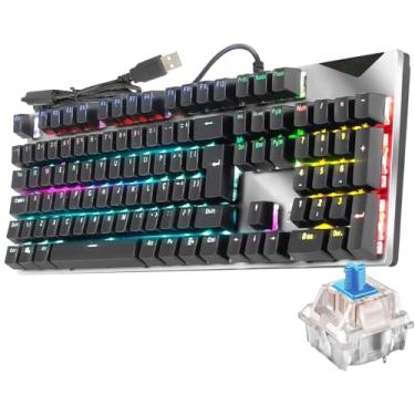 Imagem de Teclado Teclas 100% Mecânico Gamer RGB Switch Blue Português Brasil ABNT2 Preto