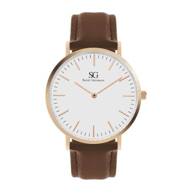 Imagem de Relógio masculino branco e rose pulseira de Couro marrom Bronx Rosé Gold 40mm Saint Germain