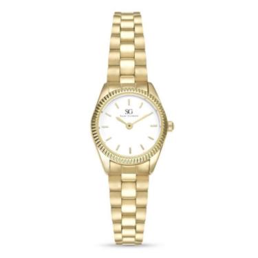 Imagem de Relógio feminino Celeste Gold mini dourado com bisel canelado Saint Germain