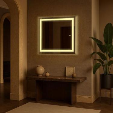 Imagem de Espelho Quadrado Com LED Jateado touch Para Sala, Banheiro, Quarto e H