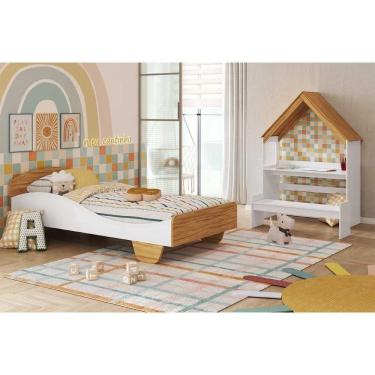 Imagem de Quarto Infantil Completo 2 Peças (cama+escrivaninha) Branco-amendoa - Peroba