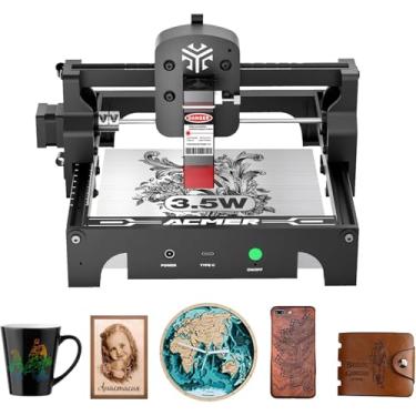 Imagem de Acmer Máquina de gravação a laser, cortador e gravação a laser de alta precisão de 3500 mW, área de trabalho de 130 x 130 mm para madeira e metal, gravador a laser DIY
