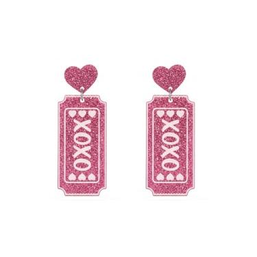 Imagem de ROSTIVO Brincos de acrílico XOXO – Design de bilhete de glitter rosa para mulheres, Dia dos Namorados, encontro, festa e opção de presente