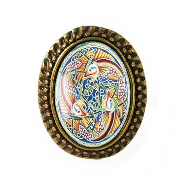 Imagem de Anel de peixe celta - joia de arte mandala irsh, pulseira ajustável de prata ou bronze antigo, acessório de fantasia oval feito à mão - 367, Metal, Sem pedra preciosa