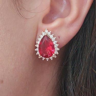 Imagem de Brinco De Pressão Luxo Com Zircônia Folheado A Ouro - FAMA FOLHEADOS