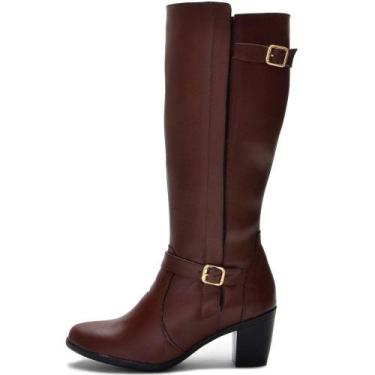Imagem de Bota Feminina Cano Alto Couro Legítimo Salto 7,5cm Atron Shoes - 9206 