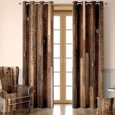 Imagem de Cortinas blecaute marrom de madeira rústica, decoração retrô de casa de fazenda, porta de sala de estar, quarto, cortina térmica, cortinas de janela com ilhós, tratamentos, 2 painéis 132 x 213 cm