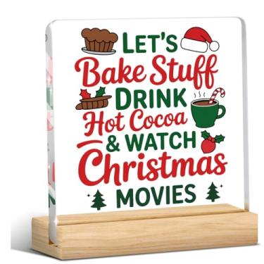 Imagem de HTBIG Decoração de Natal, vamos assar coisas, beber, cacau quente e assistir a filmes de Natal, acrílico, 10 x 10 cm, decoração de mesa transparente para casa, escritório, prateleira, mesa, colega de