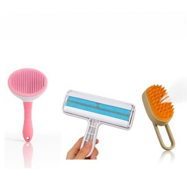 Imagem de Escova Pet, Kit Escova Vapor Gatos Cães 3 em 1 Elétricas Pêlos Pentes Massagem Tira Pelo Pet Animais Tosa(Escova Rosa+ Vapor+ Tira Pelos)