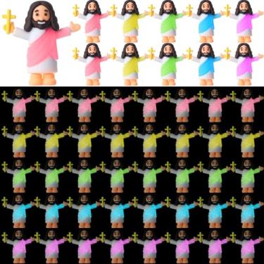 Imagem de CroBlissful 50 bonecos de Jesus que brilham no escuro, mini estatuetas de Jesus a granel para esconder e procurar, deixe sua luz brilhar, presentes cristãos religiosos para festa de Natal, batismo
