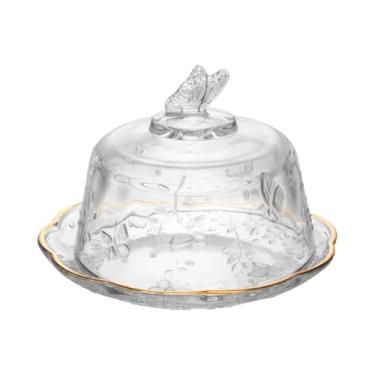 Imagem de Queijeira Premium de Cristal New Butterfly 19,5cm Tampa Elegante com Acabamento Dourado