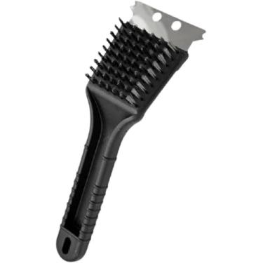 Imagem de Escova para Limpar Grelha Churrasqueira com Espátula 2 em 1 Cerdas Aço Inoxidável Durável Remove Gordura e Sujeiras Facilmente Limpeza Eficaz