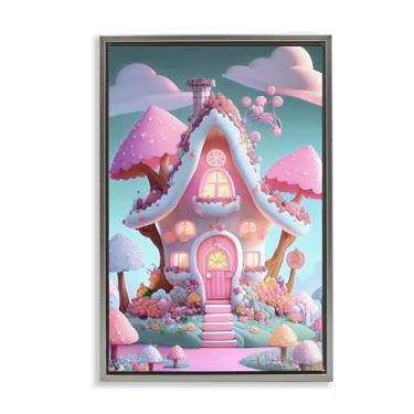 Imagem de Stupell Industries Magicville Candy Mushroom House Black Framed Floater Canvas Wall Art, design by Sasha, 25 x 17