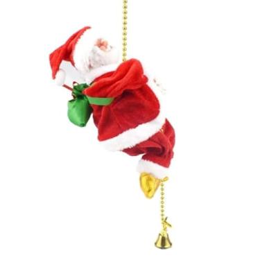 Imagem de Pai Natal Escalado Papai Noel 23 cm Ornamento de Natal Decoração de Natal Sobe e Desce Brinquedo Operado por Bateria com Música Luz e Som Animado Escalada em Miçangas Musical Figura em Movimento
