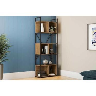 Imagem de Estante p/Sala Industrial Alta LI014 c/ 6 Nichos 72x202cm Freijo/Preto