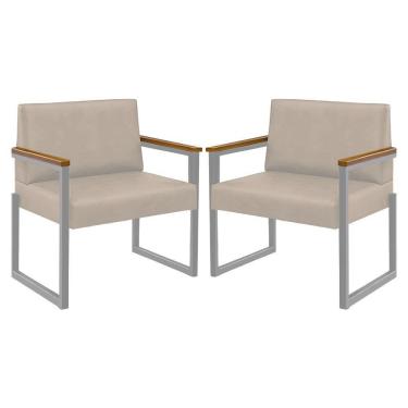 Imagem de Kit 2 Poltronas Niterói Couro Off White Em Metal Champanhe