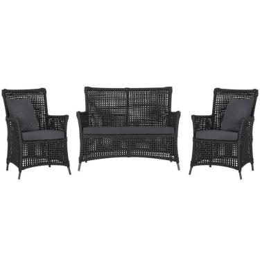 Imagem de Jogo Sofá E 2 Poltronas Igapó Alumínio Marrom E11 Trama Preto