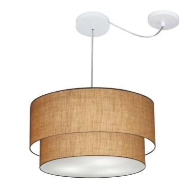 Imagem de Lustre Pendente Duplo Cilíndrico Com Desvio De Centro Vivare Md-4366 Cúpula Em Tecido 50x40cm - Bivolt Palha 127/220v