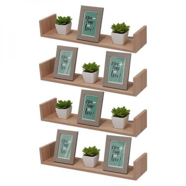 Imagem de Kit 4 Prateleiras U 50 X 25cm Carvalho Suporte Invisível