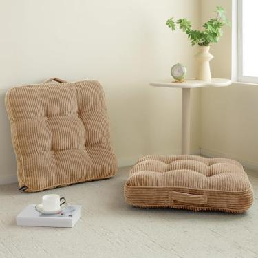 Imagem de Almofada lavável de chão para adultos, almofada de meditação, assento quadrado grande, capa de veludo cotelê tufado removível, para sala de estar ou ioga, 55 x 55 cm, pacote com 2, lavável na máquina